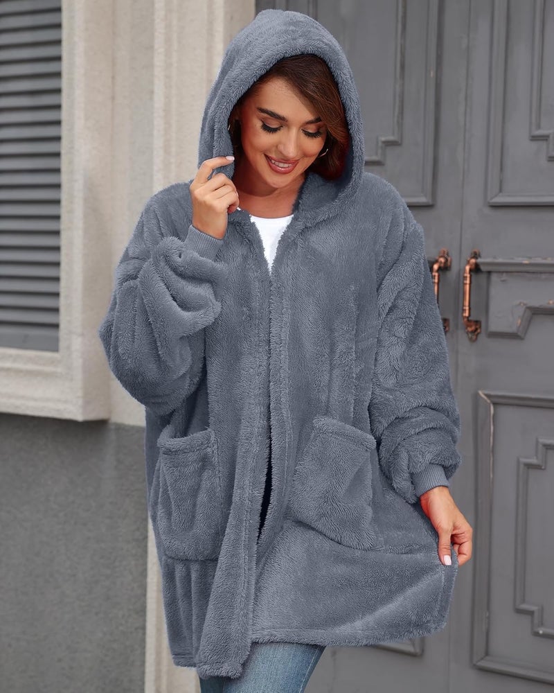 Argstar Hooded Cardigan for Women and Men, Oversized Sweatshirt Fuzzy Fleece Blanket Hoodie Jacket - One Size Fits All - Image 2